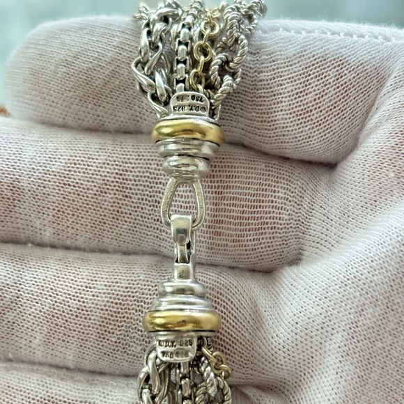 David Yurman 925 & 18k Gold Multi-Strand Pearl Bracelet 7" - Picture 3 of 9